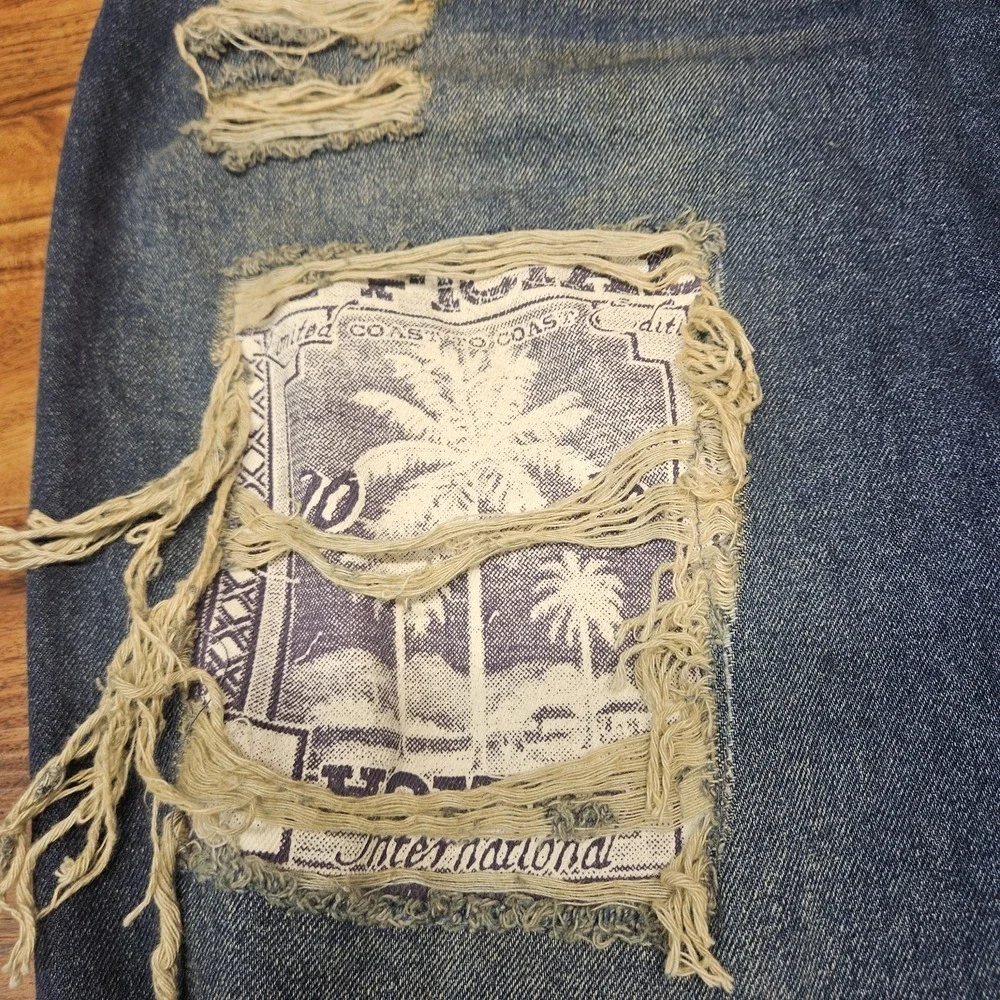 Boohoo Man‎ Ultra Wide Leg Y2K Jeans 40 x 33 Baggy Skater Patches Distressed